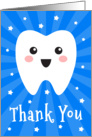 Thank you dentist card with happy tooth - blue sunburst card