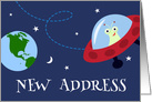 New address moving announcement with funny alien and planet earth card