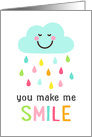 You make me smile, friendship thank you card with happy cloud card