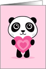 Happy Valentine’s day card with cute panda holding a pink heart card