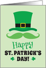 Happy St. Patrick’s day card with leprechaun hat and green mustache card