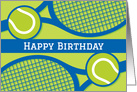 Modern happy birthday card for tennis player or coach card