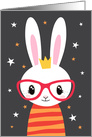 Cute rabbit with red glasses, blank any occasion card