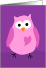 Pink owl with heart any occasion card