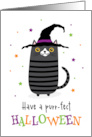 Have a purr-fect Halloween card with a cute cat wearing a witch hat card