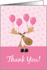 Moose with pink balloons thank you card