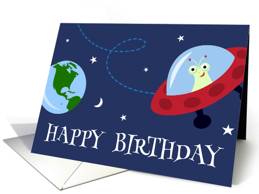 Happy birthday card for kids with cute alien in space card (1449860)