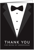 Groomsman thank you card with tuxedo and bow tie card