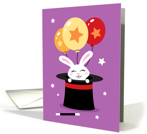 Happy birthday card for kids with rabbit in magician hat... (1450138)