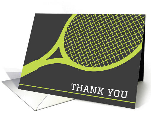 Modern tennis racket thank you card - dark gray and green card