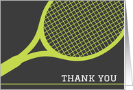 Modern tennis racket thank you card - dark gray and green card