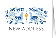 Modern folk art birds, change of address card