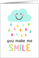 You make me smile, friendship thank you card with happy cloud card