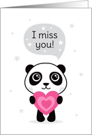 I miss you card with cute panda holding a pink heart card
