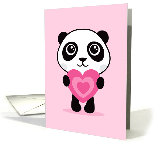 Happy Valentine's day card with cute panda holding a pink heart card