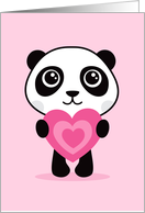 Happy Valentine’s day card with cute panda holding a pink heart card