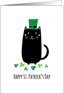 Happy St. Patrick’s day card with black cat wearing a leprechaun hat card