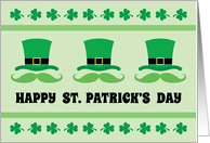 Happy St. Patrick’s day card with leprechaun hat and shamrock borders card