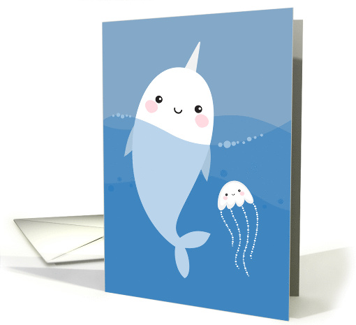 Narwhal and jellyfish, blank any occasion card (1538510)