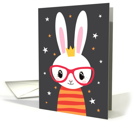 Cute rabbit with red glasses, blank any occasion card (1538576)
