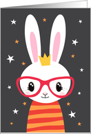 Cute rabbit with red glasses, blank any occasion card