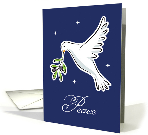 White dove holiday card with the text Peace on the front card