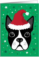 Boston terrier with Santa hat Christmas Holiday card