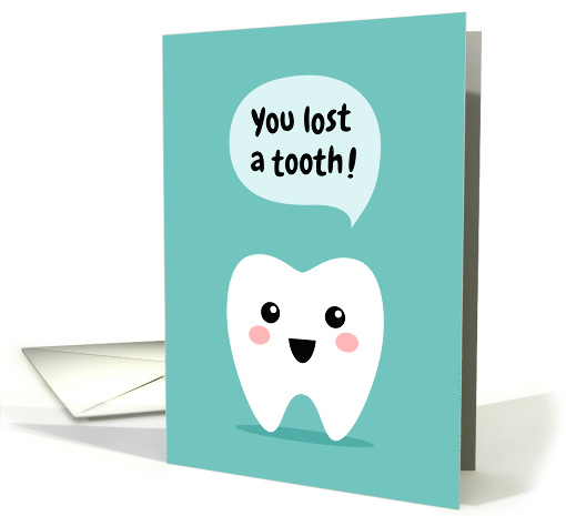 You lost a tooth congratulations card with kawaii style tooth card