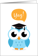Blue owl with graduation hat congratulations card