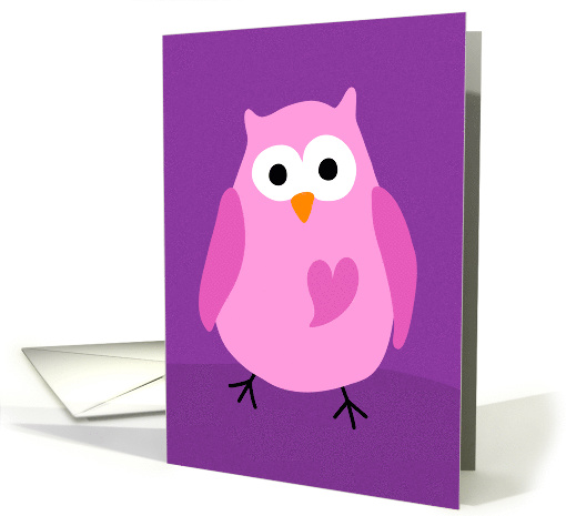 Pink owl with heart any occasion card (1632060)