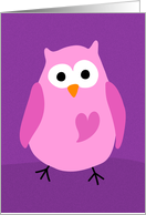 Pink owl with heart any occasion card