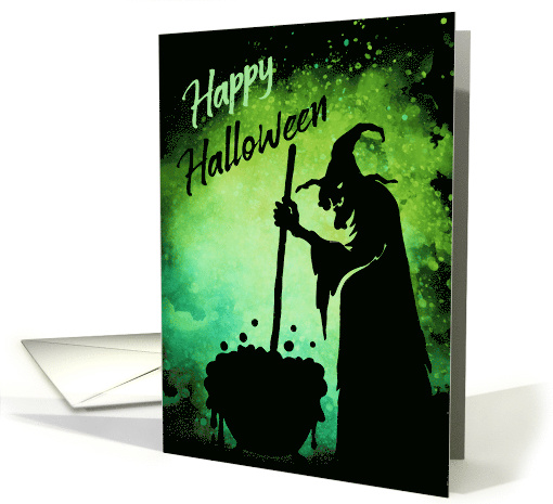Witch Stirring Cauldron Happy Halloween card (1667434)