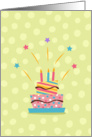 Retro birthday cake with shooting stars card