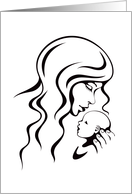 Loving mother holding her baby - black line art card
