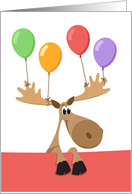 Happy cartoon moose with birthday balloons - Card