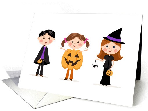 Cute cartoon kids in Halloween costumes card (679065)