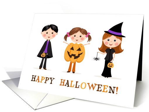 Cartoon kids Happy Halloween greetings card (679072)