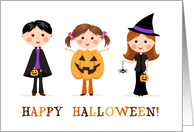 Cartoon kids Happy Halloween greetings card