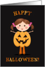 Happy Halloween - girl in Jack o’ Lantern pumpkin costume card