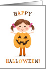 Happy Halloween - girl in Jack o’ Lantern pumpkin costume card