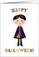 Happy Halloween greeting card- boy in Dracula/vampire costume card