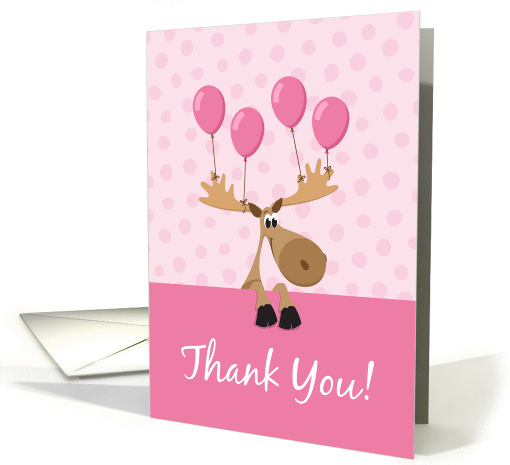 Moose with pink balloons thank you card (902286)