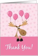 Moose with pink balloons thank you card