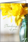 Thinking of you...Yellow daffodils in blue ball jar vase card