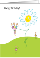 Happy Birthday - Flower with Stickpeople Bouquet card