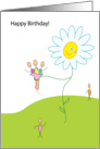 Happy Birthday - Flower with Stickpeople Bouquet card