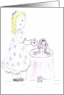Girl Having Tea Party with her doll card