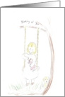 Girl sitting on swing holding doll, Thinking of you card