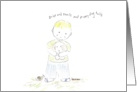 Boy holding Puppy. birth of baby card