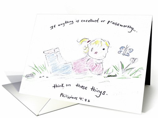 Encouragement, Girl in Grass with Butterfly Illustration card (657458)